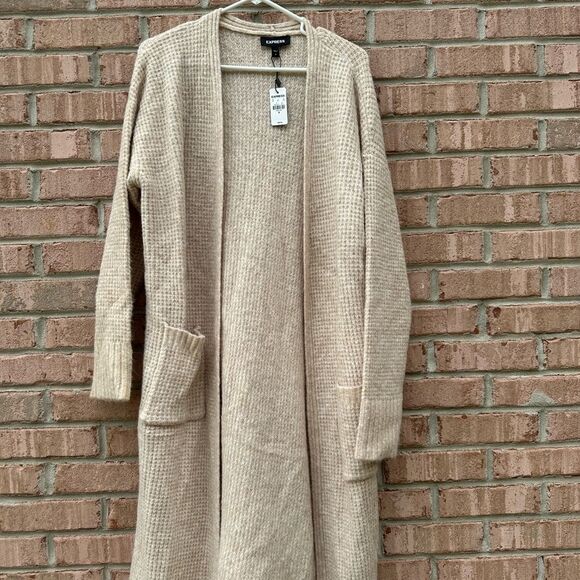 Classic Cream Open-Front Sweater by Express - Picture 1 of 8